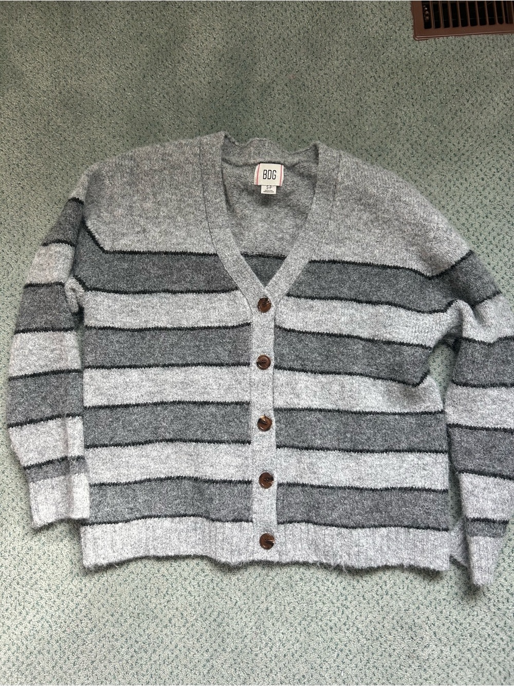 Urban Outfitters Gray & Charcoal Striped V‑Neck Cardigan